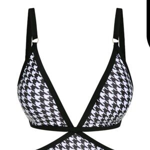Houndstooth Cut Out Swim Suit